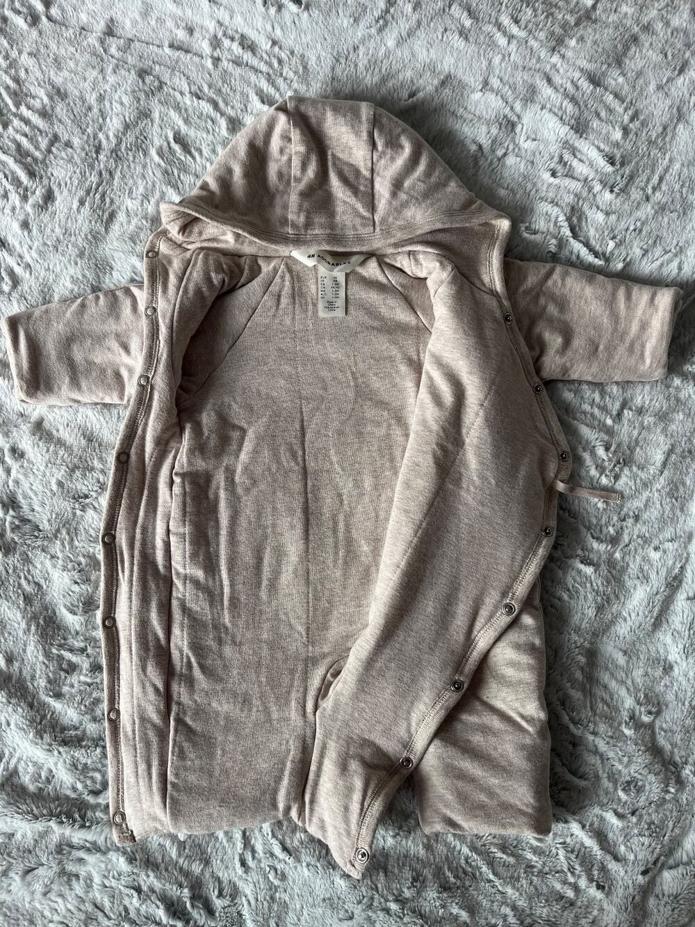 H&M Adorables Baby Wrap Padded Hooded Jumpsuit Beige Cotton Blend NB 1-2M